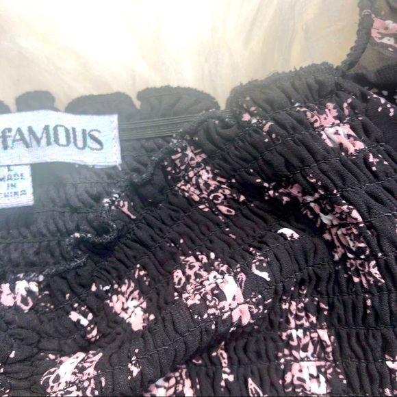 Almost Famous Cropped puff sleeve Top Smocked Sz. Large - Picture 3 of 7